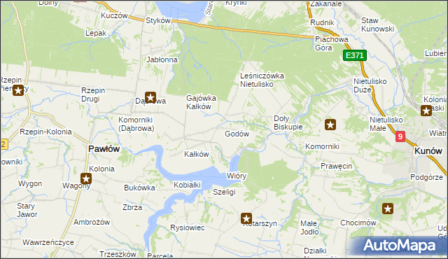 mapa Godów gmina Pawłów, Godów gmina Pawłów na mapie Targeo