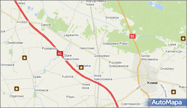 mapa Gołaszewo gmina Kowal, Gołaszewo gmina Kowal na mapie Targeo