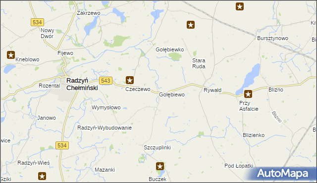 mapa Gołębiewo gmina Radzyń Chełmiński, Gołębiewo gmina Radzyń Chełmiński na mapie Targeo