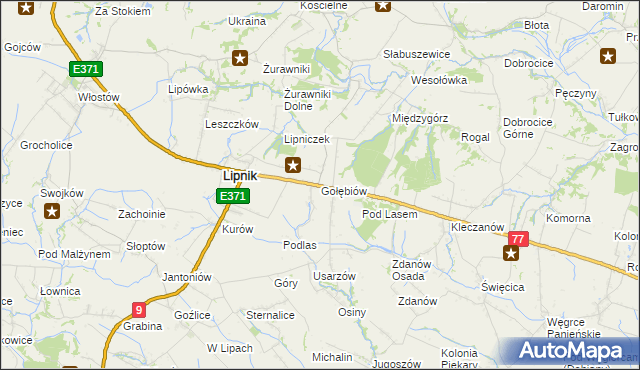 mapa Gołębiów gmina Lipnik, Gołębiów gmina Lipnik na mapie Targeo