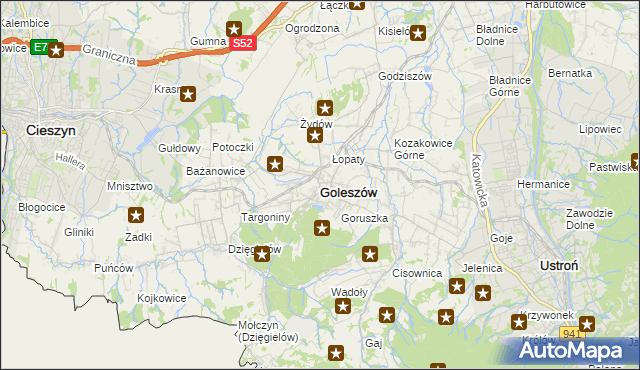 mapa Goleszów powiat cieszyński, Goleszów powiat cieszyński na mapie Targeo