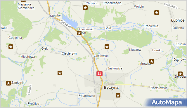 mapa Gołkowice gmina Byczyna, Gołkowice gmina Byczyna na mapie Targeo