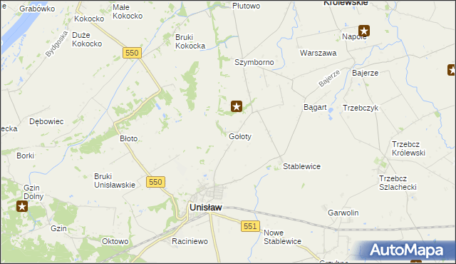 mapa Gołoty gmina Unisław, Gołoty gmina Unisław na mapie Targeo
