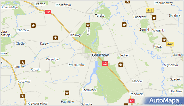 mapa Gołuchów powiat pleszewski, Gołuchów powiat pleszewski na mapie Targeo