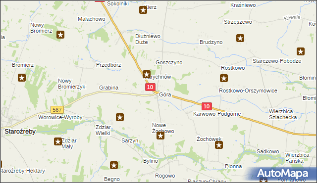 mapa Góra gmina Staroźreby, Góra gmina Staroźreby na mapie Targeo