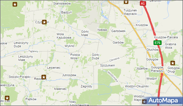 mapa Górki Duże gmina Tuszyn, Górki Duże gmina Tuszyn na mapie Targeo