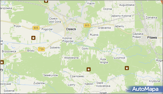 mapa Górki gmina Osieck, Górki gmina Osieck na mapie Targeo
