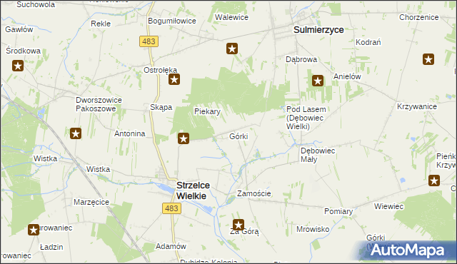 mapa Górki gmina Strzelce Wielkie, Górki gmina Strzelce Wielkie na mapie Targeo