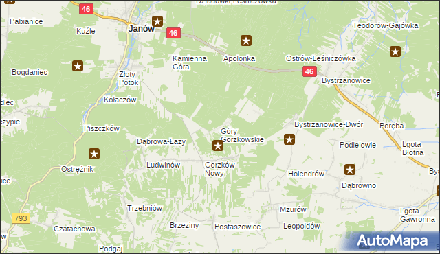 mapa Góry Gorzkowskie, Góry Gorzkowskie na mapie Targeo