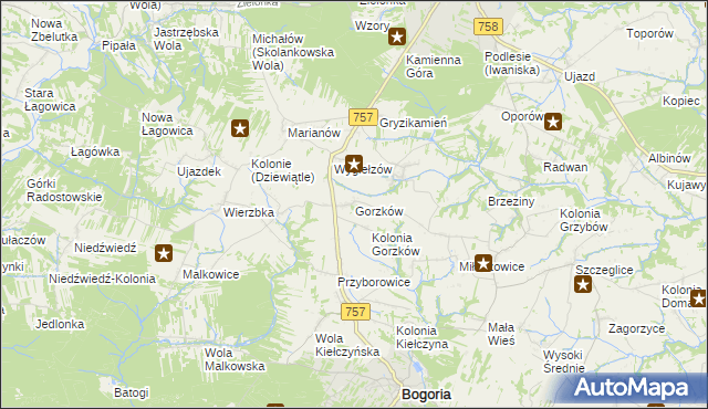 mapa Gorzków gmina Bogoria, Gorzków gmina Bogoria na mapie Targeo