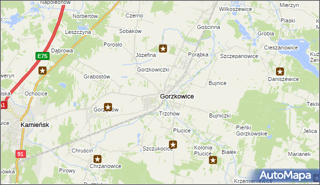 mapa Gorzkowice, Gorzkowice na mapie Targeo