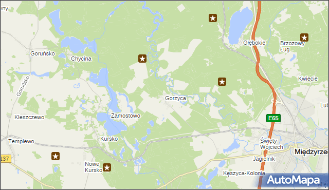 mapa Gorzyca gmina Międzyrzecz, Gorzyca gmina Międzyrzecz na mapie Targeo