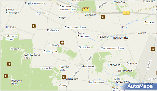 mapa Gościniec gmina Rzeczniów, Gościniec gmina Rzeczniów na mapie Targeo
