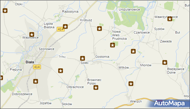 mapa Gostomia gmina Biała, Gostomia gmina Biała na mapie Targeo