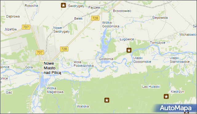 mapa Gostomia gmina Nowe Miasto nad Pilicą, Gostomia gmina Nowe Miasto nad Pilicą na mapie Targeo