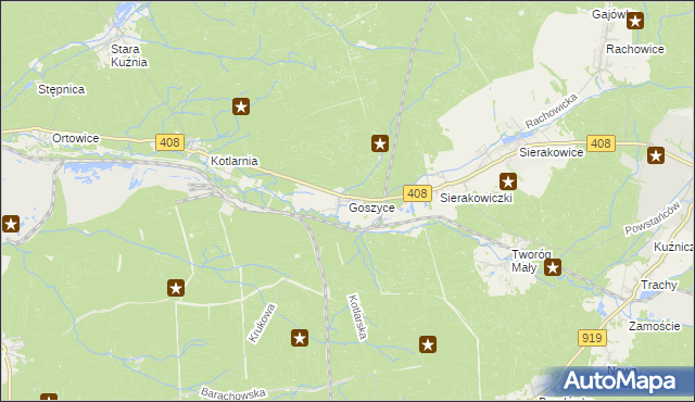 mapa Goszyce gmina Bierawa, Goszyce gmina Bierawa na mapie Targeo