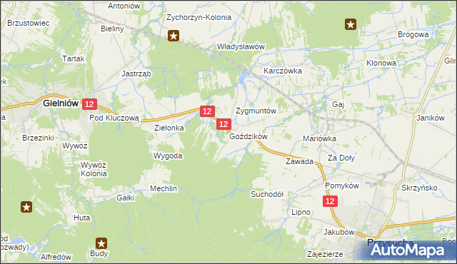 mapa Goździków gmina Gielniów, Goździków gmina Gielniów na mapie Targeo
