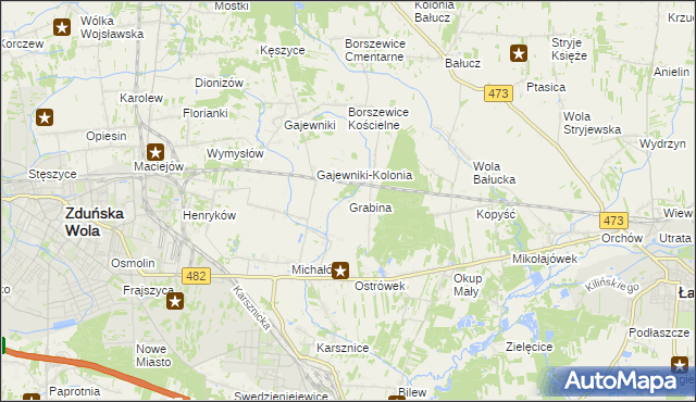 mapa Grabina gmina Łask, Grabina gmina Łask na mapie Targeo
