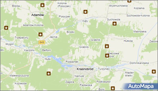 mapa Grabnik gmina Krasnobród, Grabnik gmina Krasnobród na mapie Targeo