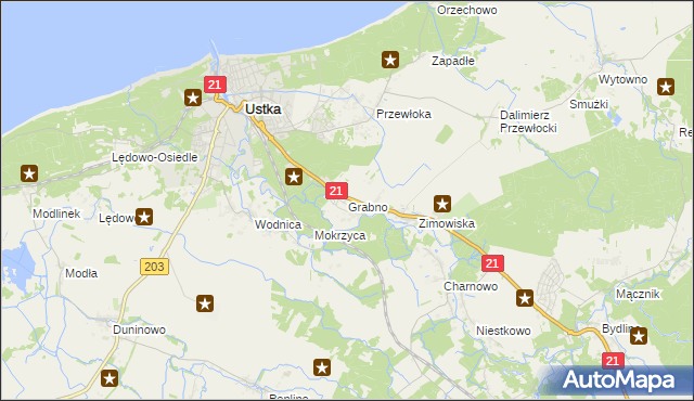 mapa Grabno gmina Ustka, Grabno gmina Ustka na mapie Targeo