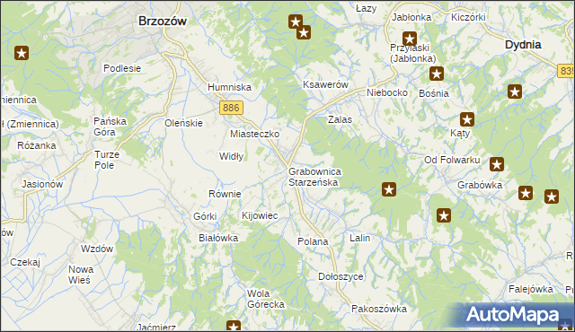 mapa Grabownica Starzeńska, Grabownica Starzeńska na mapie Targeo