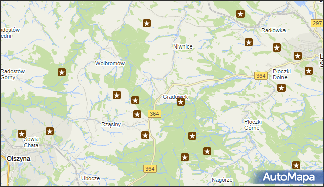 mapa Gradówek gmina Lwówek Śląski, Gradówek gmina Lwówek Śląski na mapie Targeo