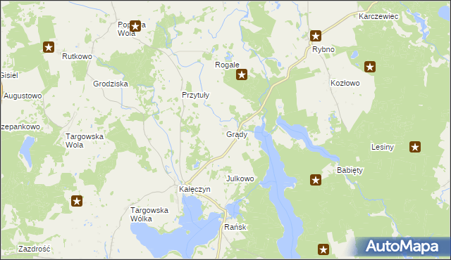 mapa Grądy gmina Dźwierzuty, Grądy gmina Dźwierzuty na mapie Targeo