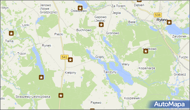 mapa Grądy gmina Rybno, Grądy gmina Rybno na mapie Targeo