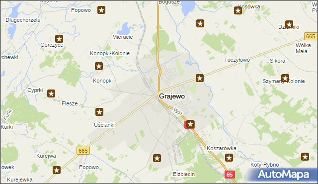 mapa Grajewo, Grajewo na mapie Targeo