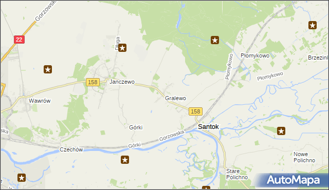 mapa Gralewo gmina Santok, Gralewo gmina Santok na mapie Targeo