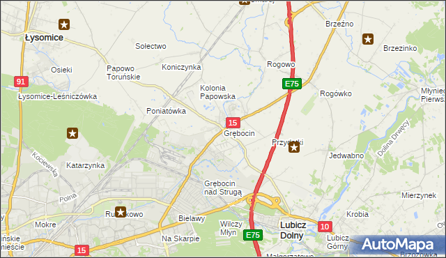 mapa Grębocin gmina Lubicz, Grębocin gmina Lubicz na mapie Targeo