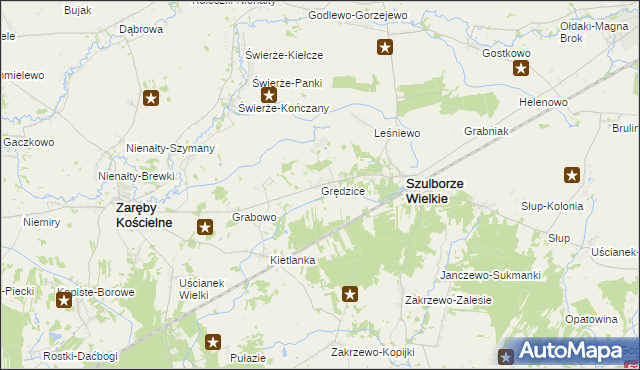 mapa Grędzice gmina Szulborze Wielkie, Grędzice gmina Szulborze Wielkie na mapie Targeo