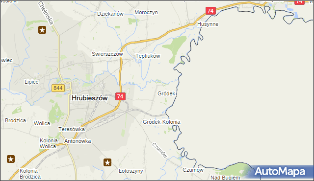 mapa Gródek gmina Hrubieszów, Gródek gmina Hrubieszów na mapie Targeo