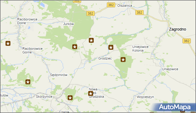 mapa Grodziec gmina Zagrodno, Grodziec gmina Zagrodno na mapie Targeo