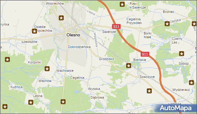 mapa Grodzisko gmina Olesno, Grodzisko gmina Olesno na mapie Targeo