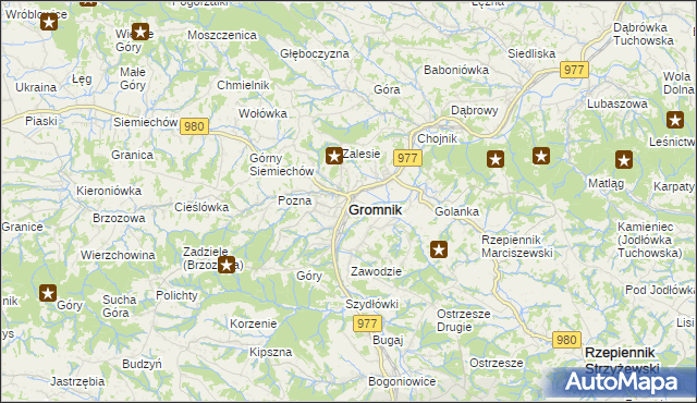 mapa Gromnik powiat tarnowski, Gromnik powiat tarnowski na mapie Targeo