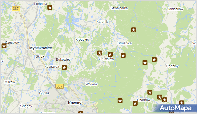 mapa Gruszków gmina Mysłakowice, Gruszków gmina Mysłakowice na mapie Targeo