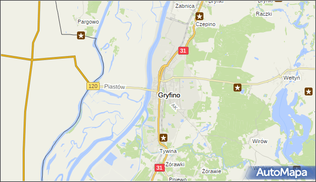 mapa Gryfino, Gryfino na mapie Targeo