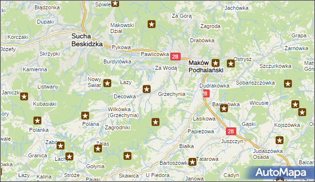 mapa Grzechynia, Grzechynia na mapie Targeo