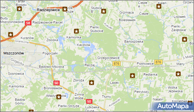 mapa Grzegorzewice gmina Żabia Wola, Grzegorzewice gmina Żabia Wola na mapie Targeo