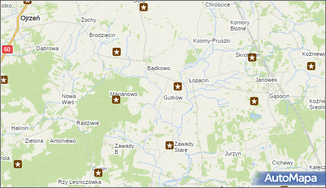 mapa Gutków gmina Sońsk, Gutków gmina Sońsk na mapie Targeo