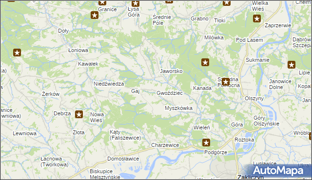 mapa Gwoździec gmina Zakliczyn, Gwoździec gmina Zakliczyn na mapie Targeo