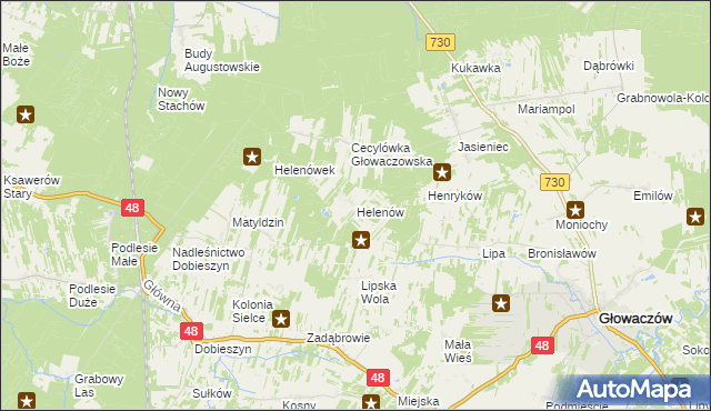 mapa Helenów gmina Głowaczów, Helenów gmina Głowaczów na mapie Targeo