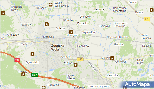 mapa Henryków gmina Zduńska Wola, Henryków gmina Zduńska Wola na mapie Targeo