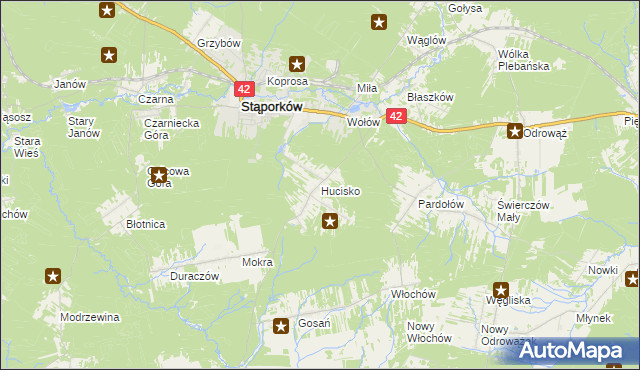 mapa Hucisko gmina Stąporków, Hucisko gmina Stąporków na mapie Targeo