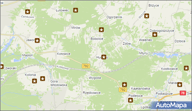 mapa Hucisko gmina Włodowice, Hucisko gmina Włodowice na mapie Targeo