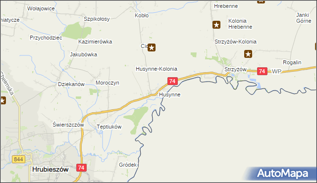 mapa Husynne gmina Hrubieszów, Husynne gmina Hrubieszów na mapie Targeo