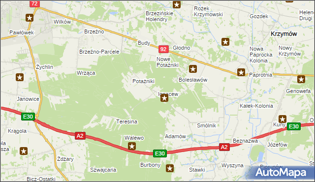 mapa Ignacew gmina Krzymów, Ignacew gmina Krzymów na mapie Targeo