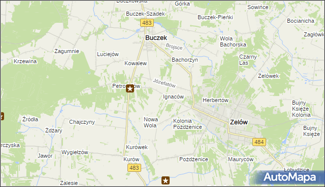 mapa Ignaców gmina Zelów, Ignaców gmina Zelów na mapie Targeo