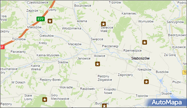mapa Ilkowice gmina Słaboszów, Ilkowice gmina Słaboszów na mapie Targeo